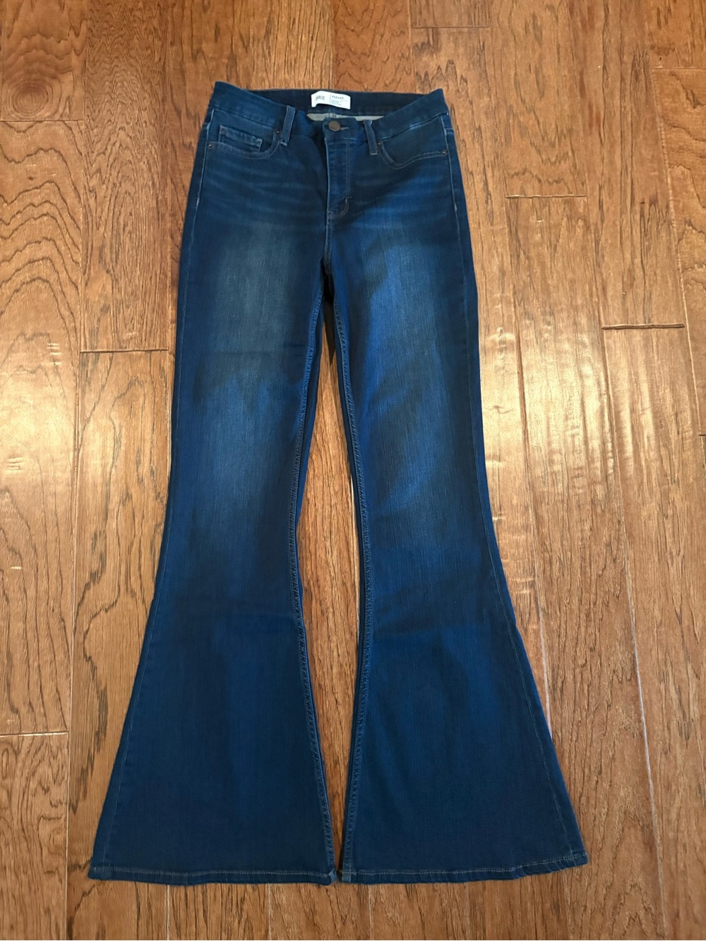 BKE Parker Super Flare Jeans Womens Blue Dark Wash High Rise 27L   27x33 1/2